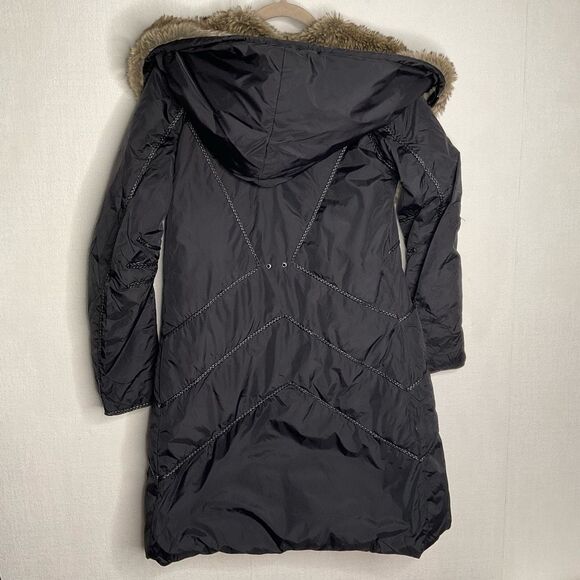 Auth Max Mara Parka Womens Medium Coat Down Black Puffer Fur Hood Leather Braids - Picture 5 of 10